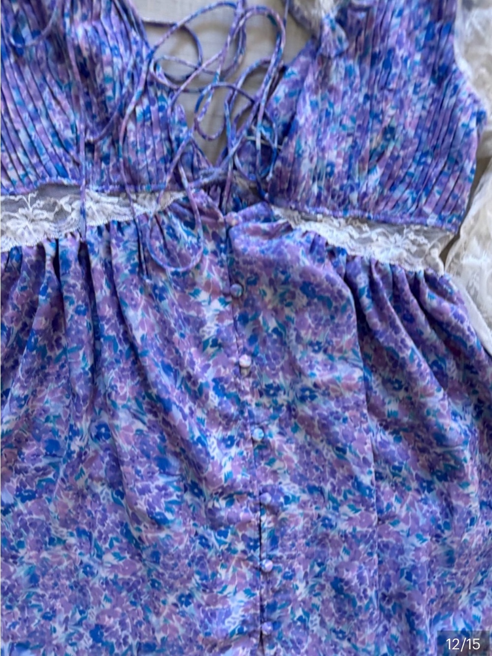 For Love & Lemons Lavender-Blue Floral Lace Mini Dress - Picture 10 of 13